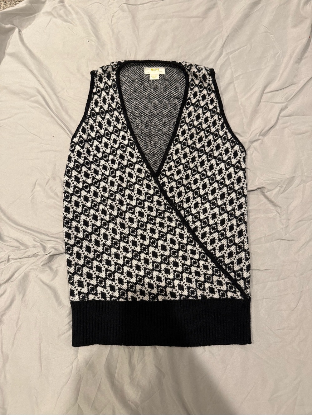 Maeve Anthropologie Wrap Front Sweater Vest Black White Jacquard Size M